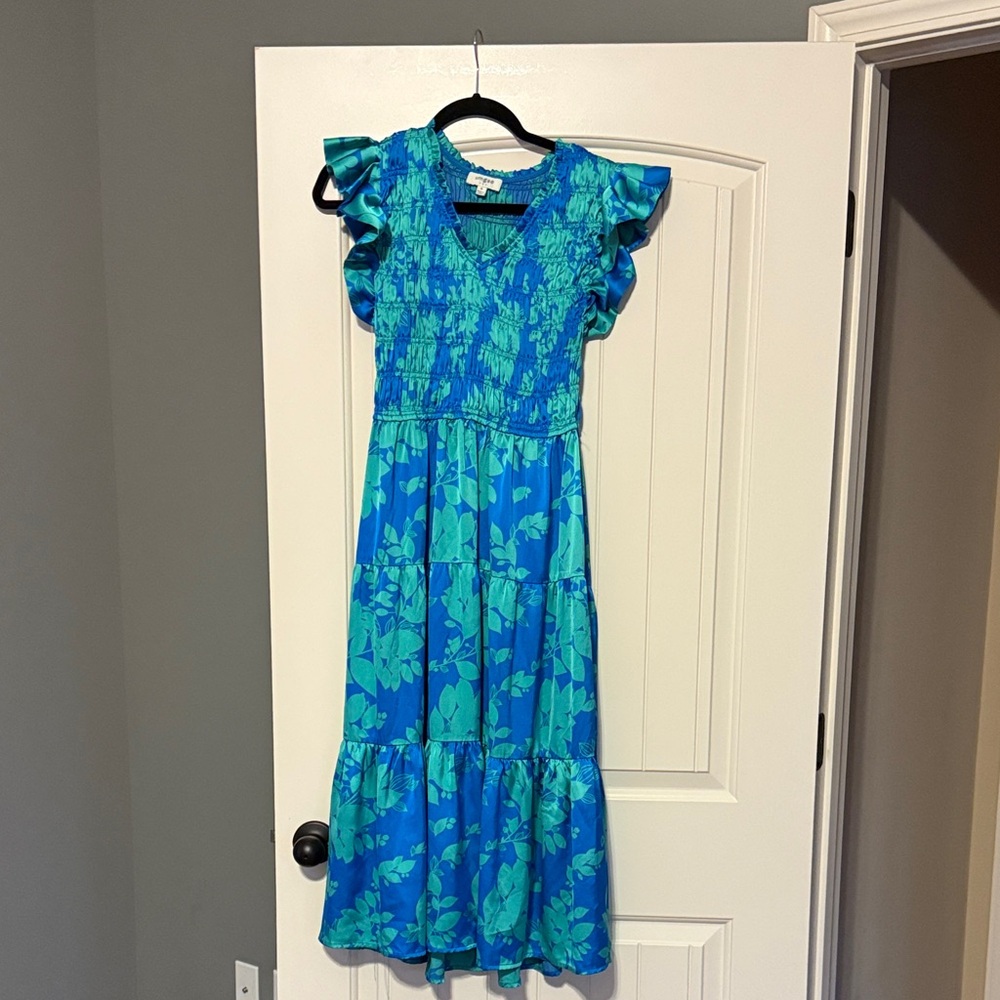 Blue and Green Floral Dress